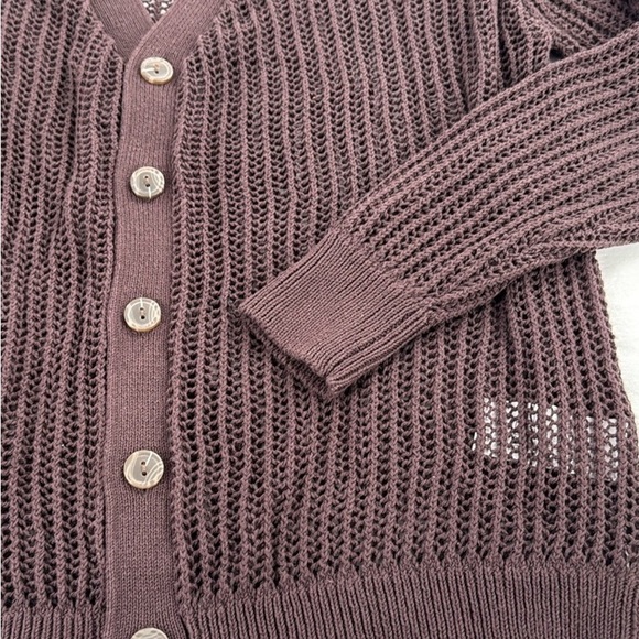 Women's Open Knit Cardigan Sweater - Brown - Picture 2 of 3